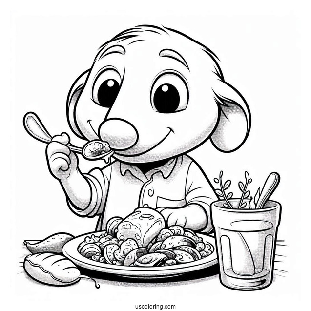 Cute Ratatouille Coloring Page Eating leftovers With Emile