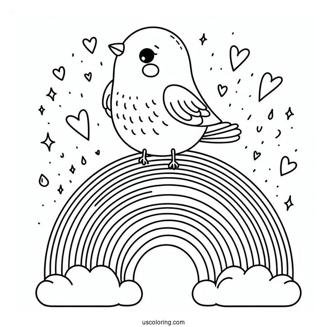 Tiny Birds Perched On Top Of A Rainbow