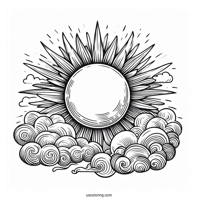 Detailed Sun In The Sky With Clouds