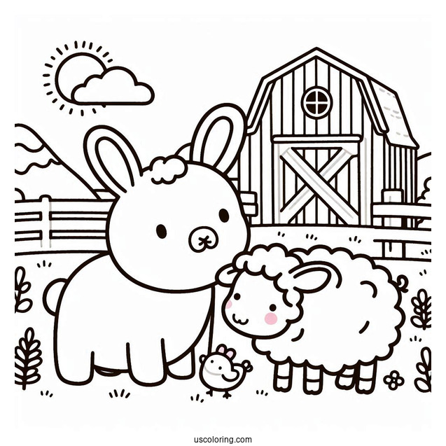 Miffy Coloring Page With Pig And Lamb In A Farm