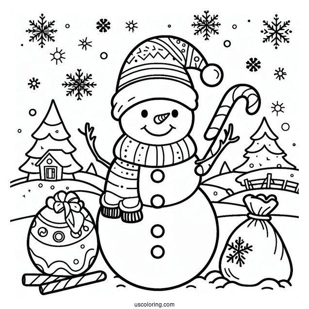 Simple To Color Snowman With Santas Coming