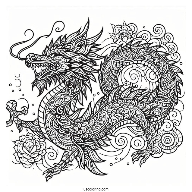Intricate Dragon Mandala Coloring Sheet