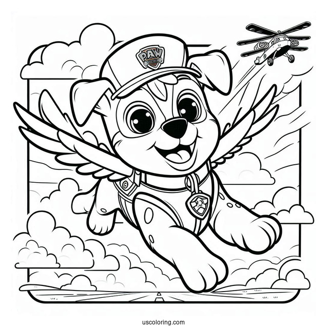 Skye Dog Flying In The Sky To Color