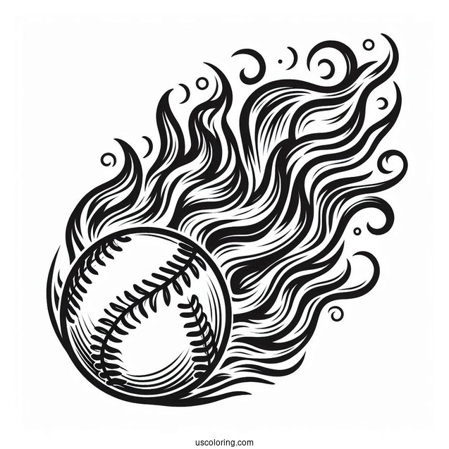 Flaming Baseball To Color For Kids