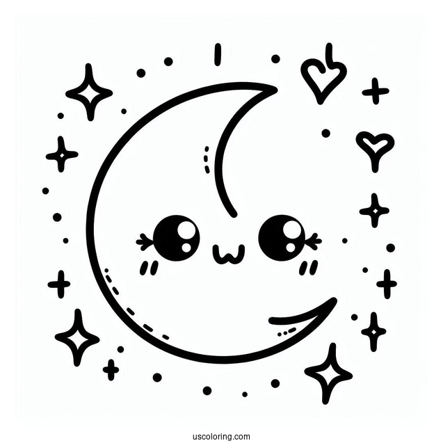 Easy Kawaii Style Moon Coloring Page