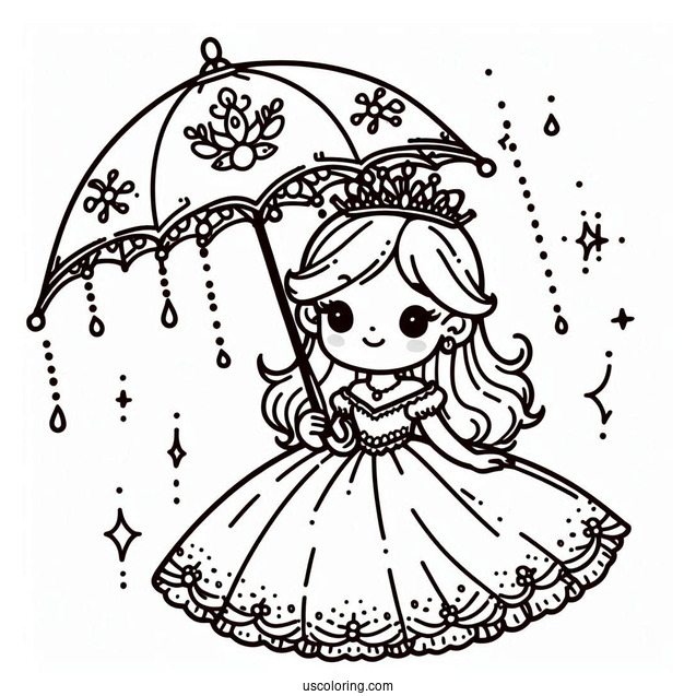 Princess Coloring Page Of Easy Little Princess Holding Umbrella