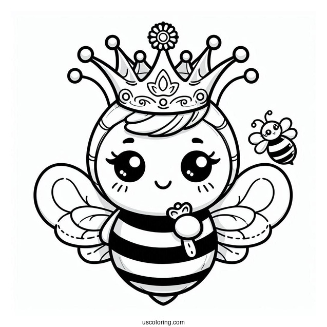Queen Bee Coloring Page Wearing A Crown For Kids