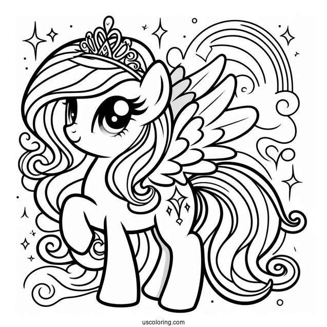 Outline of Princess Rainbow Dash for Preschoolers