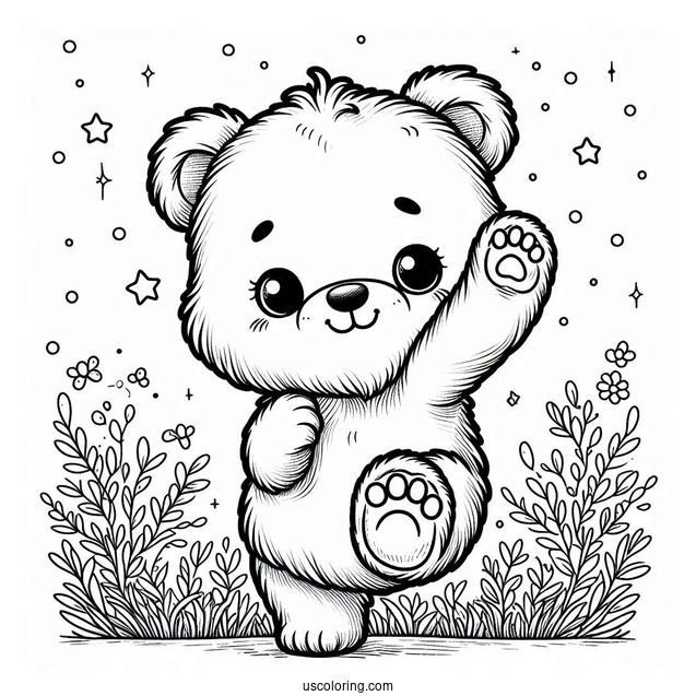 Fluffy Bear Coloring Page With One Paw Raised