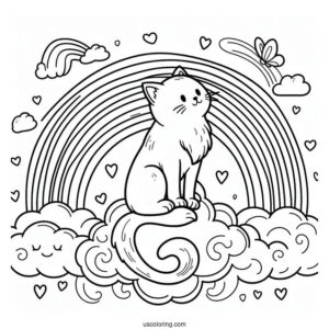 Cat Sitting On A Cloud In The Middle Of A Rainbow