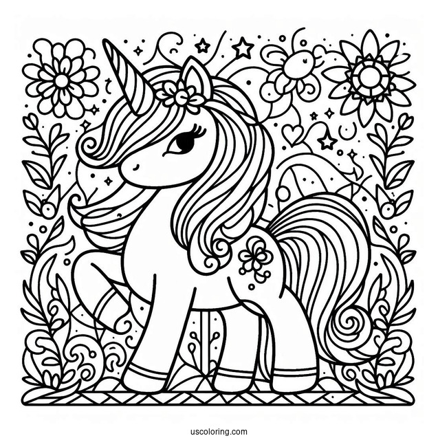 Cute Unicorn Stained Glass Coloring Page