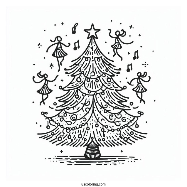 Dancing Christmas Tree Coloring Sheet