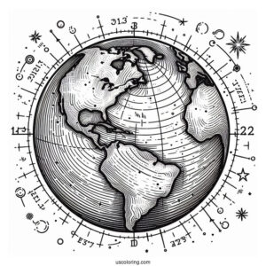 The Earth With Longitude And Latitude Lines Coloring Page