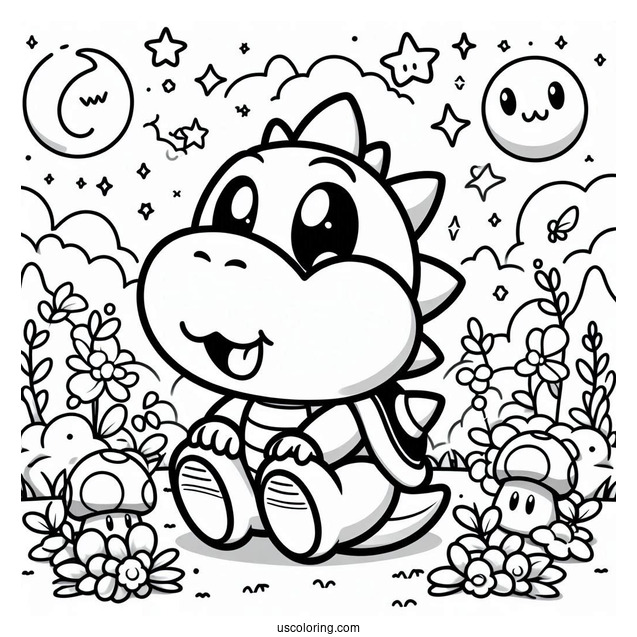 Cute Baby Bowser Coloring Page For Kids