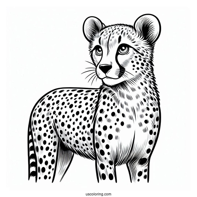 Simple Cheetah Coloring Page Looking Sideways