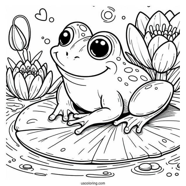 Frog On Lily Pad In Spring Coloring Page