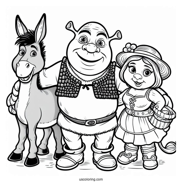 Shrek, Donkey And Puss In Boots To Color