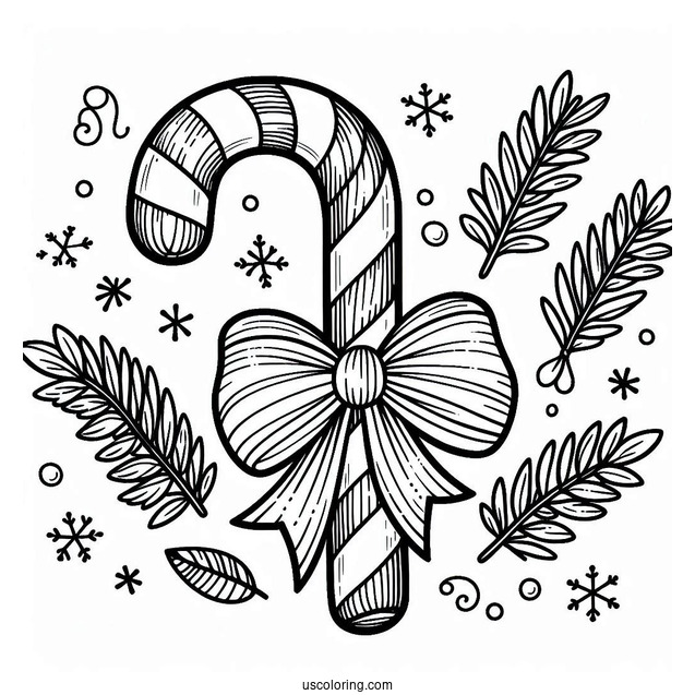 Festive Candy Cane Coloring Page With Pretty Bow