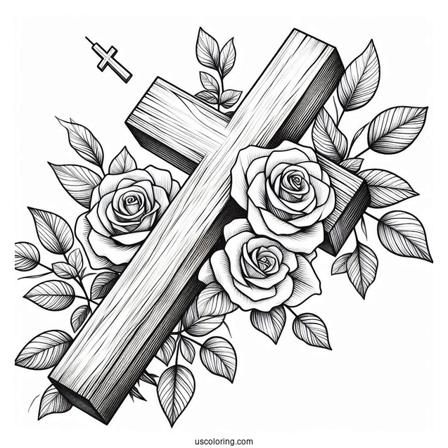 Wooden Cross With Roses To Color