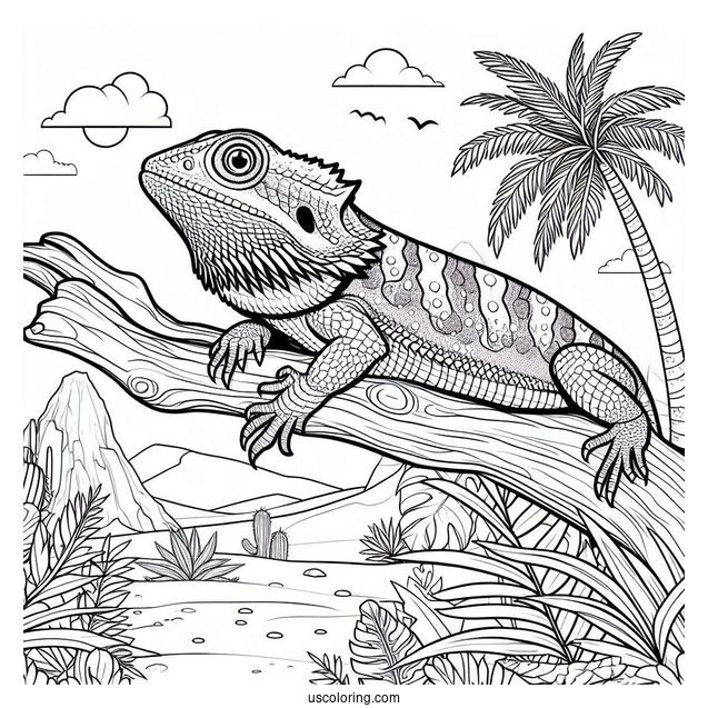Lizard Coloring Page of Bearded Dragon Lizard In Jungle