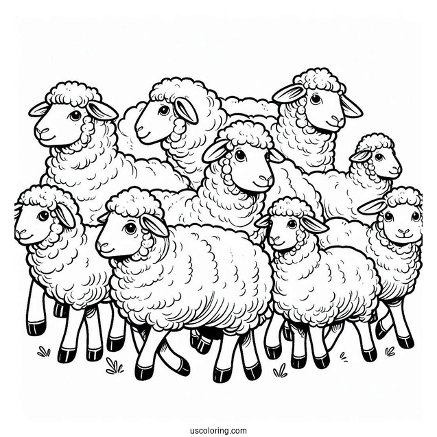 Flock Of Sheep Coloring Sheet