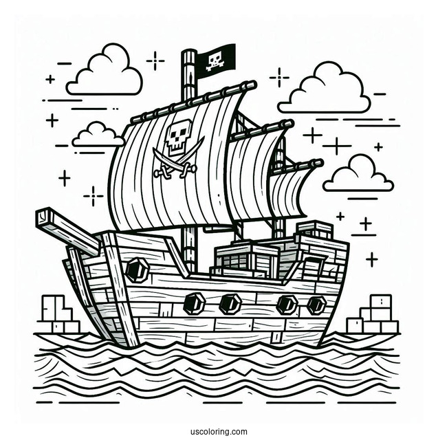 Fun Minecraft Pirate Ship Coloring Page For Kids
