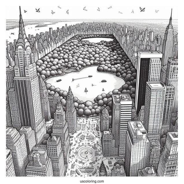 New York Coloring Page Of Top View Of Central Park