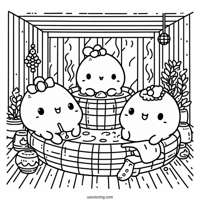 Sumikko Gurashi Coloring Page Of Friends In Japanese Sauna