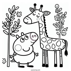 Peppa Pig And Gerald Giraffe Coloring Page