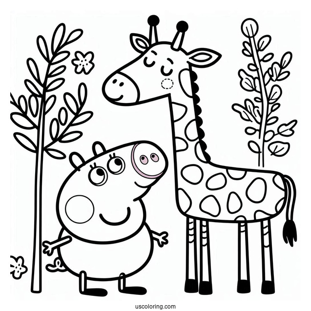 Peppa Pig And Gerald Giraffe Coloring Page