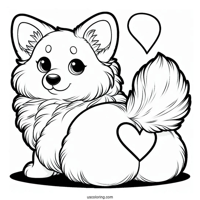 Fluffy Heart Shaped Corgi Coloring Page Butt