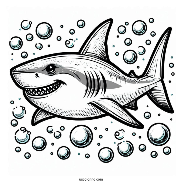 Great White Shark Coloring Page With Bubbles