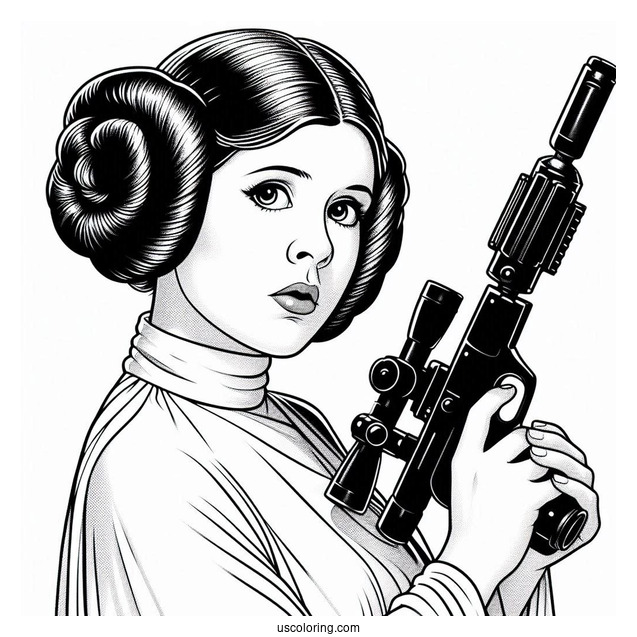 Princess Leia With Blaster Coloring Sheet