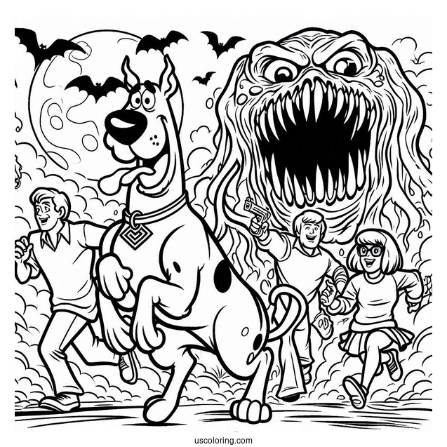 Scooby-Doo Gang Being Chased By Monster To Color