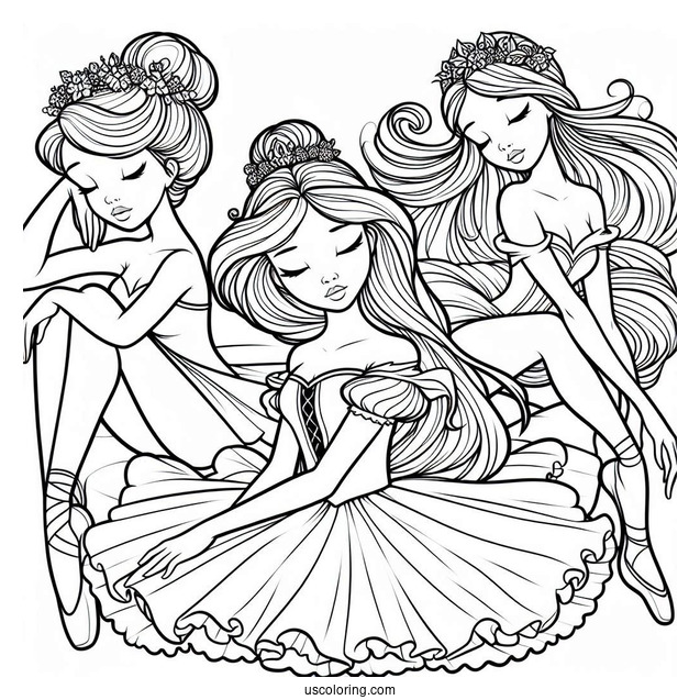 Sleeping Beauty Ballerinas To Color