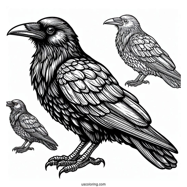 Large Realistic Raven Coloring Page