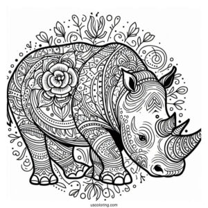 Rhino Mandala Coloring Page For Adults