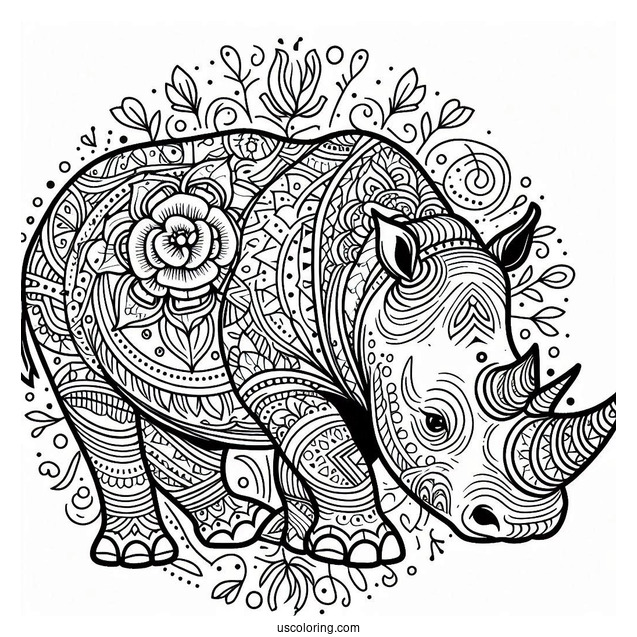 Rhino Mandala Coloring Page For Adults
