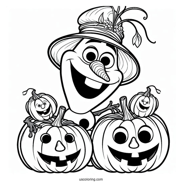 Olaf Halloween Theme With Pumpkin Head To Color