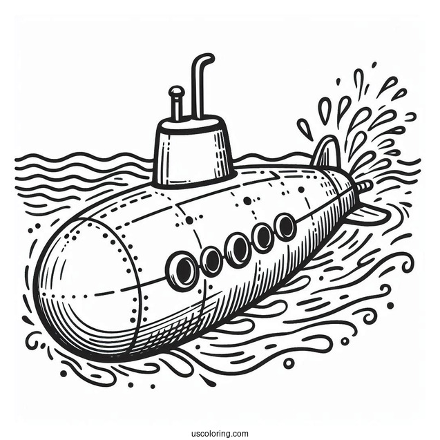 Easy Outline Of Submarine Coloring Page Surfacing From The Water