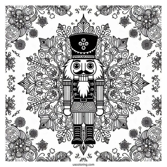 Nutcracker Coloring Page Inside A Snowflake Mandala
