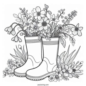 Rainboots Filled With Spring Coloring Page Wildflowers