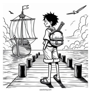 Easy Outline Of Luffy Coloring Page Standing On The Dock