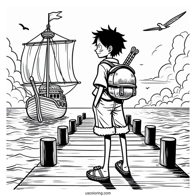 Easy Outline Of Luffy Coloring Page Standing On The Dock