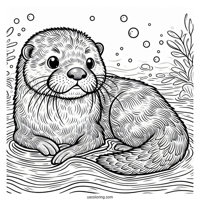 Furry Otter Coloring Page Floating In The Water