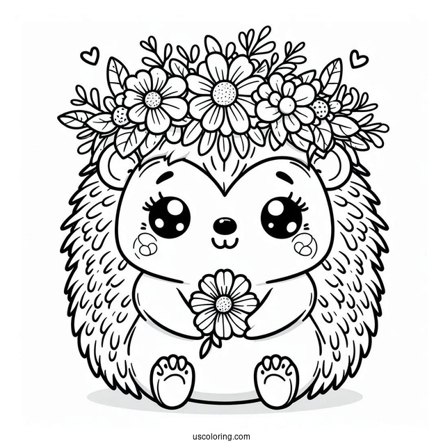 Cute Coloring Page Hedgehog Wearing A Flower Crown