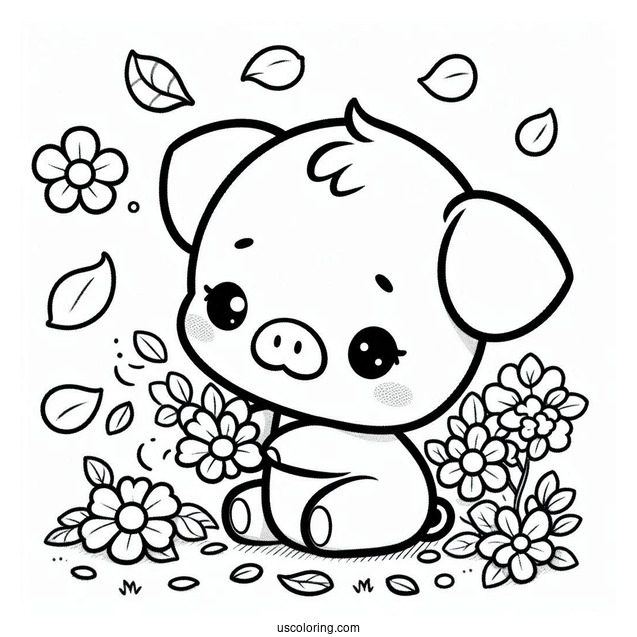 Kawaii Piglet Coloring Page Picking Petals For Preschoolers