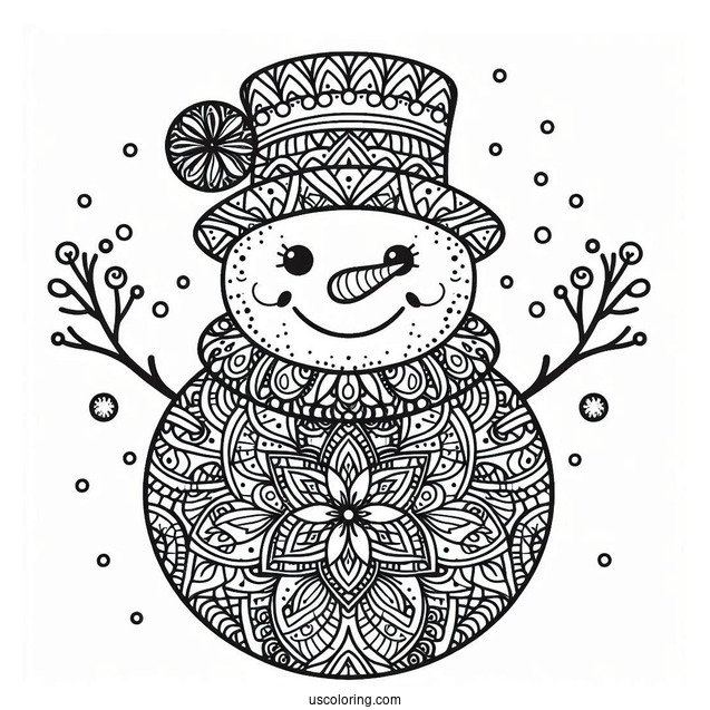 Snowman Mandala To Color For Adults