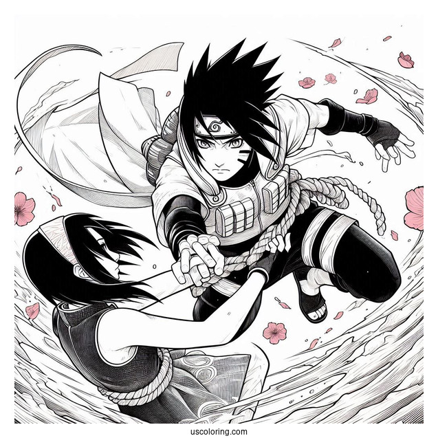 Sasuke Coloring Page Saving Sakura During Great Ninja War