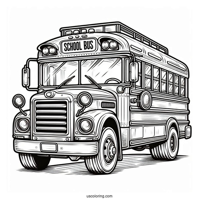 Detailed School Bus Coloring Sheet For Kids
